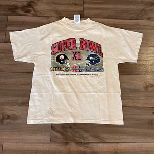 Vintage Super Bowl Steelers vs. Seahawks White Tshirt Men L